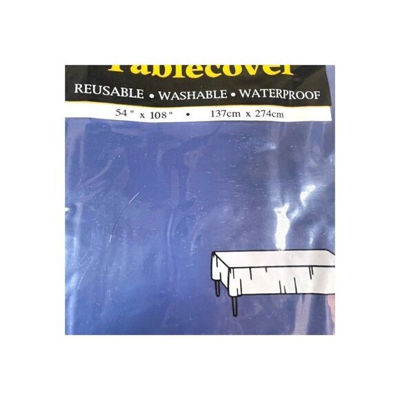 Vintage Picnic Table Navy Blue Plastic Tablecloth 54” X 108” Reusable Waterproof - Picture 3 of 4
